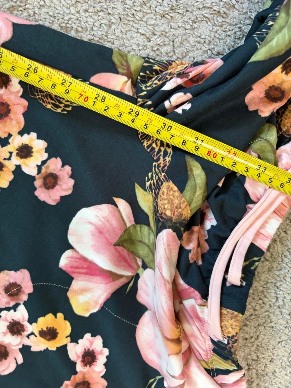 Room Service Dark Floral Pajamas Sleep Loungewear Set Pink Black XS Pockets